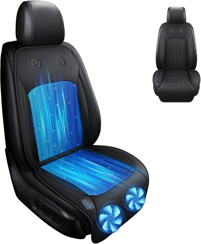 Cooling Car Seat Cover with 2 Powerful Turbo Fans – 12V-24V Ventilated Car Seat Cushion, 3-Speed Breathable Cooling Pad for Sweaty Back, Universal Fit for Car SUV Truck (Black)