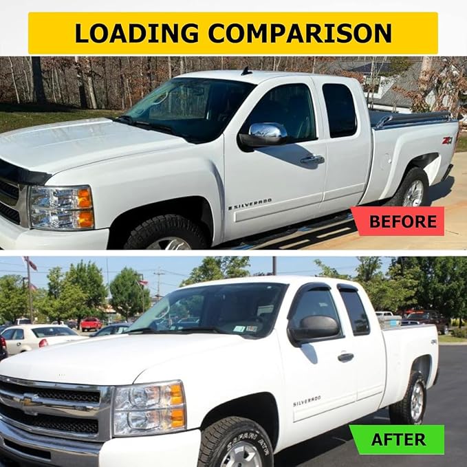 Original Side Window Wind Deflector for 2007-2013 Chevy Silverado/GMC Sierra 1500,2007-2014 2500HD/3500HD with Extended Cab, 4pcs Out-Channel Tape-On Rain Guards Set,Window Visor 94040