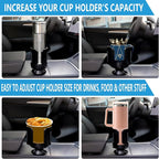 Cup Holder Expander for Car with Adjustable Holder & Base, Compatible with 10 to 64 oz Yeti Ramblers, Stanley, Hydro Flask, Nalgene, Hold 2.9" to 5.5" Large Bottles Mugs Food Drink, Car Cup Holder