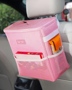 Car Trash Can with Lid and Storage Pockets - 100% Leak-Proof Organizer, Waterproof Garbage Can, Multipurpose Trash Bin for Car, 2 Gallons, Pink