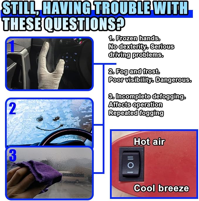 Portable Car Heater, 12V 150W Windshield Defogger and Defroster that Plug into Cigarette Lighter for Winter, 2 in 1 Fast Heating & Cooling Fan with 360° Rotatable Base for Car Sedan (Red/Black)