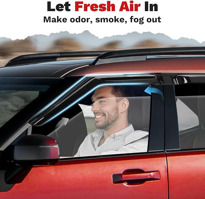 Santa Fe Rain Guards - Window Visors for Hyundai Santa Fe 2024 2025 2026, Outside-Mount Tape-On Side Window Wind Deflectors for Santa Fe Accessories, Vent Visors Shades Rainproof Black 4PCS