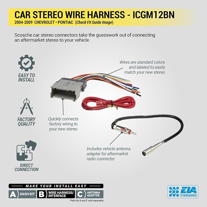 ICGM12BN Double DIN Radio Install Dash Kit Compatible with Select 2004-09 Non-Amplified Chevrolet and Pontiac Vehicles - Complete Car Stereo Installation Kit - See Vehicle Fit Guide in Images