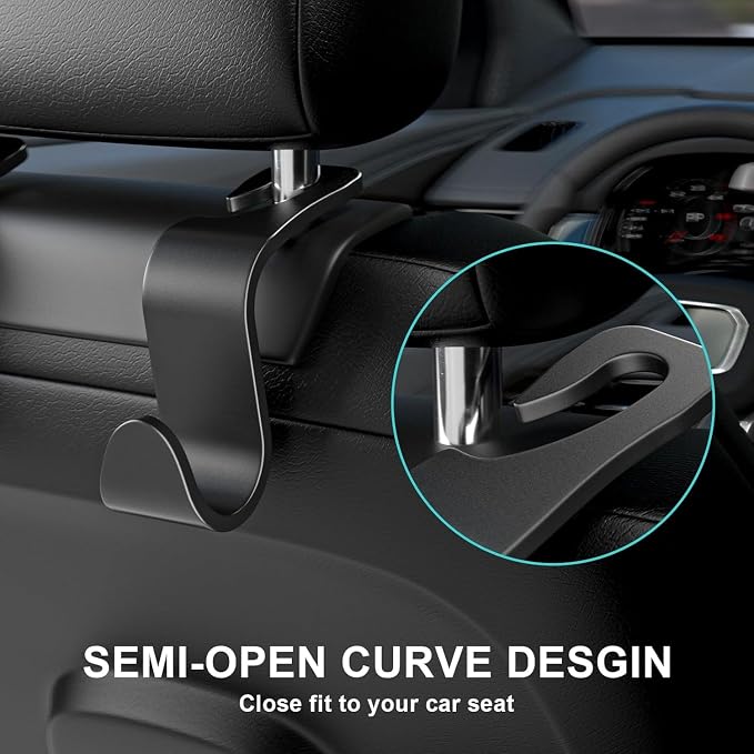 4 Pack Car Headrest Hooks for Porsche Macan 2014-2025 2026, Seat Organizer Hanger Storage Hook Heavy Back Seat Holder Handbag Car Accessories