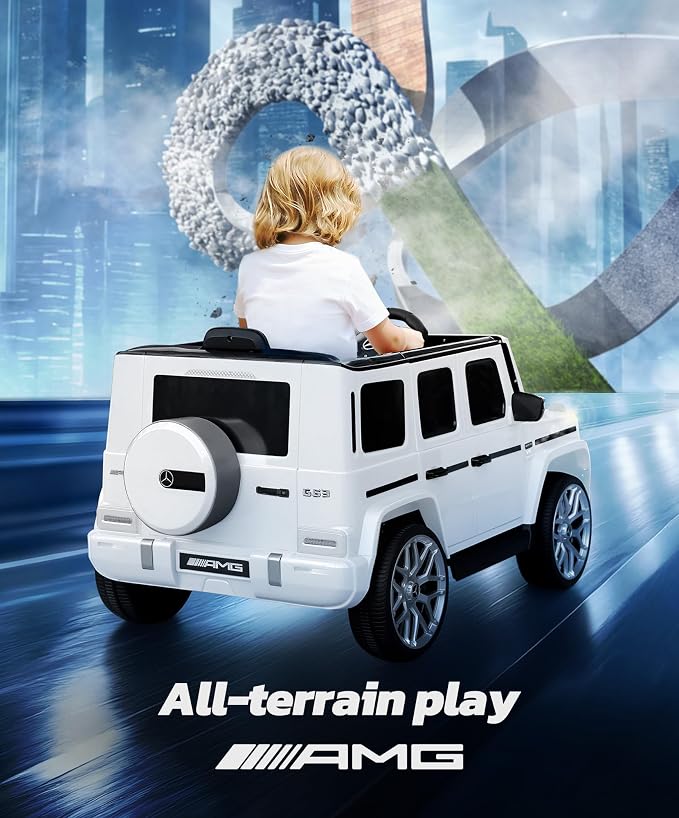 Licensed Mercedes-Benz AMG G63 Ride on Toys,Electric Car for Kids W/Parents Control,Electric Powered G Wagon Ride On Truck Toy,Low Battery Prompt,Bluetooth,Flickering Lights/LED Lights, White
