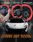 Car Steering Wheel Cover, Thin Anti-Skid Silicone Steering Wheel Cover for Men & Women, Universal Automotive Interior Accessories for Most Cars (Red)