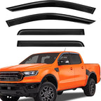 Tape On Window Visors for 2019-2025 Ford Ranger SuperCrew | 4PCS Smoke Rain Guards Wind Deflectors for Ranger SuperCrew 19-25,No Drilling,UV Resistant