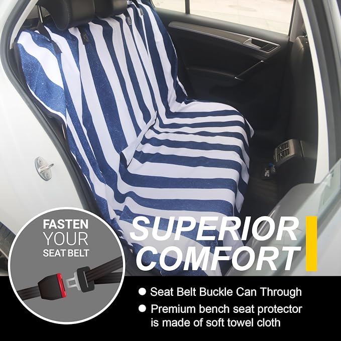 Back Seat Cover for Car Trucks Van SUV Jeep,Waterproof Rear Bench Towel Seat Covers for Dogs and Kids,Automotive Backseat Protector (Blue Stripe)