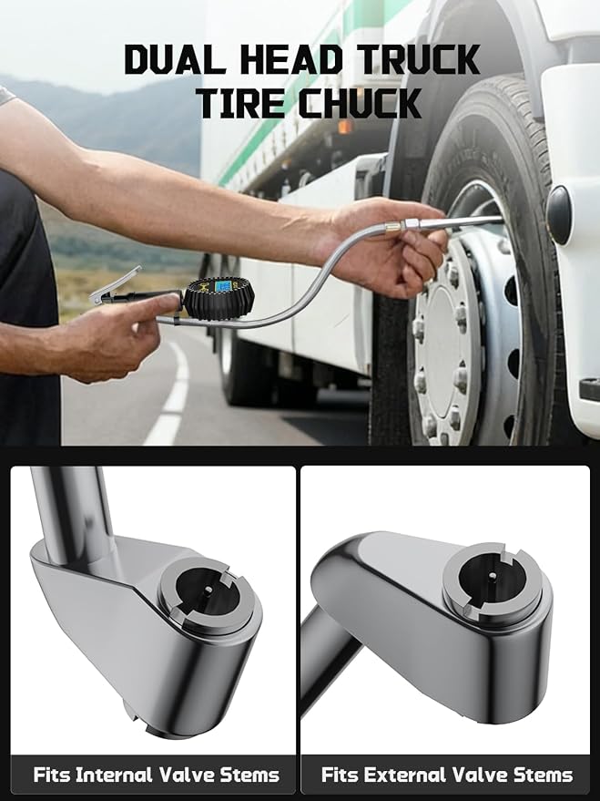 Digital Tire Inflator with Pressure Gauge, 200 PSI Heavy Duty Air Compressor Accessories, with 14'' Steel-Braided Hose Lock on Air Chuck and Quick Connect Coupler