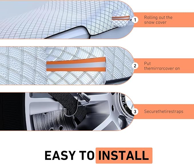 Heavy Duty Winter Car Snow Cover, Thickened Enlarge Hail Protector Cover, Waterproof Windshield Frost Cover with Side Window & Rearview Mirror, Fit for Most Cars (Silver)