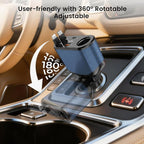 Retractable Car Charger Cigarette Lighter Adapter, 168W 5 in 1 Fast Phone Charging Built-in Replaceable Fuse, Socket Splitter with USB C and USB i Cord, Fit for Phone iPad Galaxy GPS, Blue