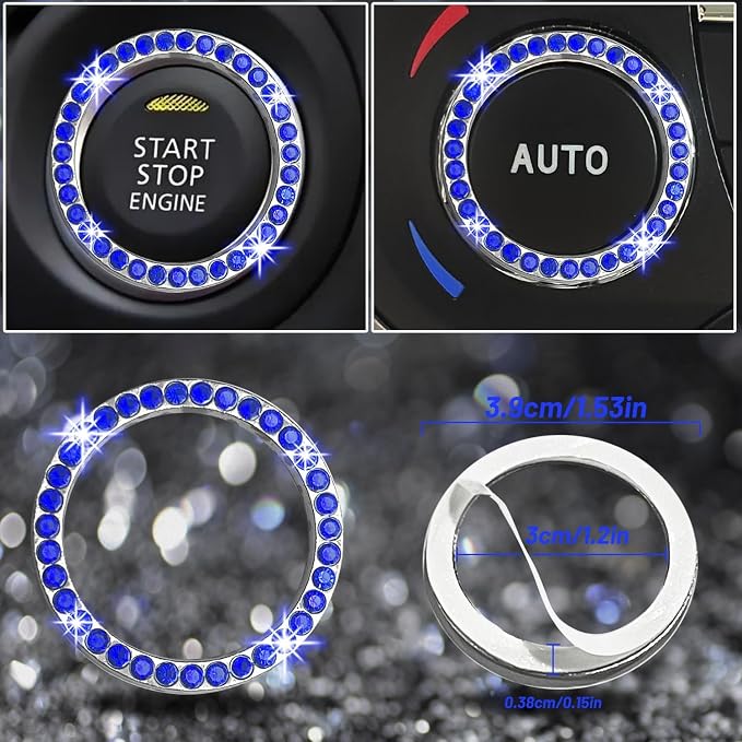 12 Pcs Bling Car Accessories Set for Women Car Floor Mats Full Set Steering Wheel Cover Seat Belt Covers Coasters Universal Fit Car SUV Truck Van Blue