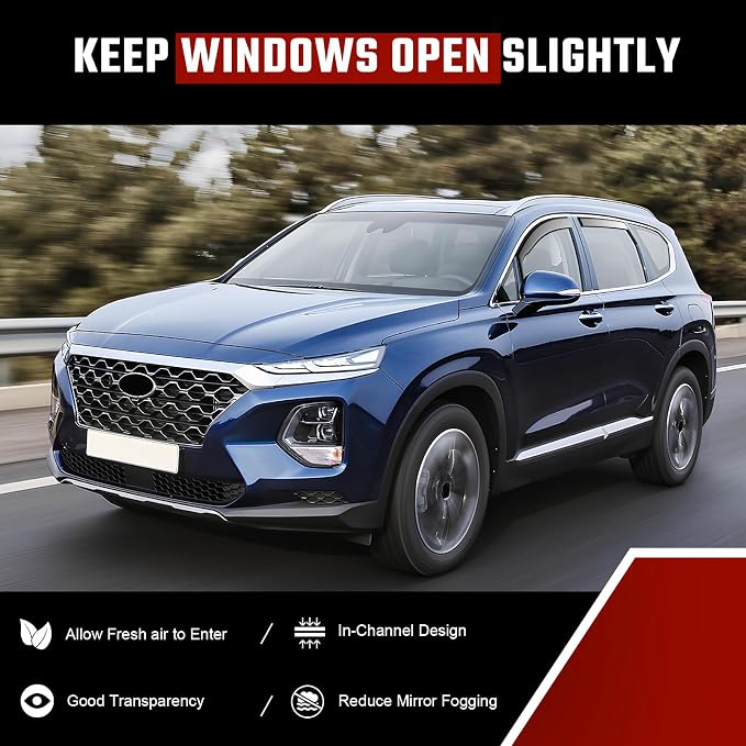 in-Channel Rain Guards Fit for Hyundai Santafe 2019-2024 Black Extra Durable Shatterproof Side Window Deflectors Vent Window Visors Wind Deflectors - 4 PCS