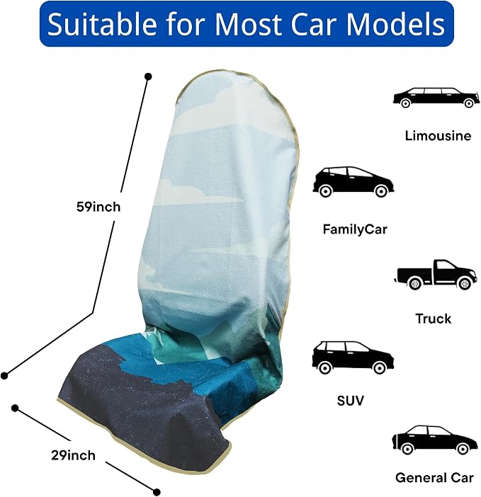 Waterproof Car Seat Cover for Front Seats, Protector for Cars SUVs Trucks, Sweat Towel Seat Covers Bucket for Gym,Workout,Beach,Hiking,Running and Swimming (Mountains, 2PCS)