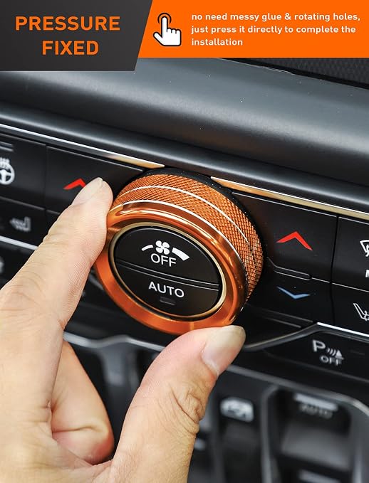 HVAC Climate Control Panel Knob Trim Kit & Light Control Switch Cover, Air Conditioner Knob Aluminum Alloy Ring for 2018-2025 Jeep Wrangler JL JLU & Gladiator JT, Interior Accessories,Orange