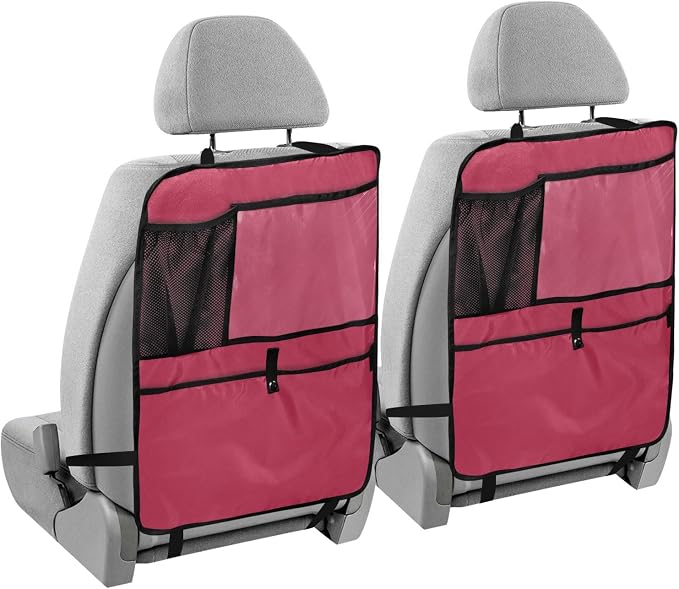 Viva Magenta Red Car Seat Organizer for Kids Backseat Kick Mat with Adjustable Strap Back Seat Protectors for Car SUV Vehicle 2 Pcs