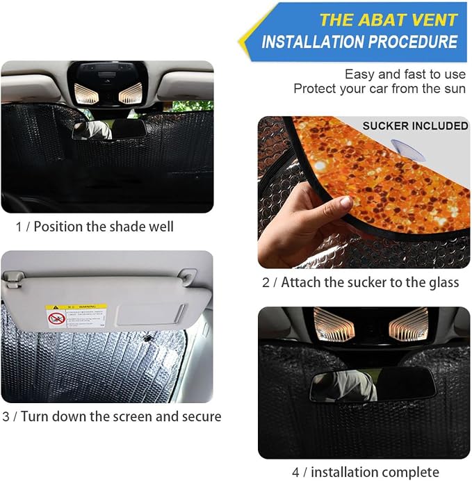 Orange Glitter Texture Car Windshield Sun Shade Foldable Sun Shield Shade for Blocks UV Rays Protector-Keeps Your Vehicle Cool for Most Sedans SUV Truck,57"x31.5"