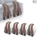 4Pcs Car Headrest Hooks with Premium Leather, Upgraded Double Metal Hooks with Anti-Drop Design, Universal Back Seat Hanger for Bags, Coats, Purses and Groceries (Stylish Brown)