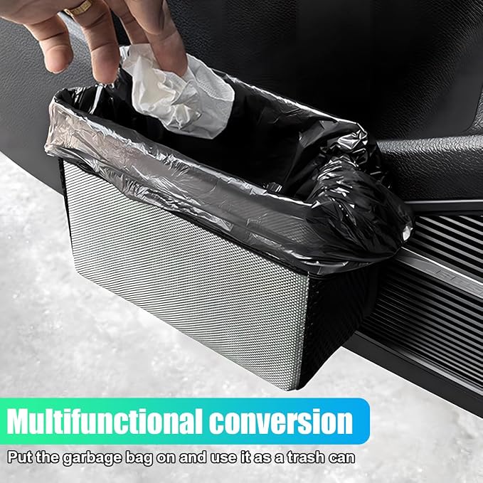 Car Trash Can, Foldable Waterproof Leather Trash Bin Garbage Organizer, Multi-Pocket Mini Hanging Storage Container, Universal Auto Interior Accessories for Cars, SUVs, Trucks (Grey)