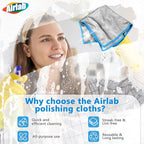 Airlab Glass Polishing Cloth Streak Free Miracle Cleaning Cloth Lint Free Microfiber Cleaning Rags for Glasses Kitchen Dish Mirrors Easy Clean, Pack of 6, 12" x 12", Sliver-Blue