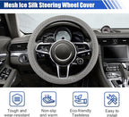 Elastic Stretch Steering Wheel Cover, 15" Breathable Microfiber Ice Silk Steering Wheel Protector, Universal Anti-Slip Car Warm in Winter&Cool in Summer Accessories for Men Women (Gray)