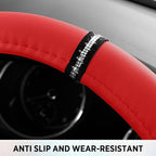 Leopard Steering Wheel Cover for Women, Cute Anti-Slip Microfiber Leather, Fits D Shape Flat Bottom Steering Wheel 14.5-15 Inch - Red