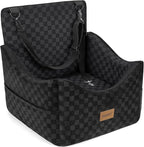 Elevated Dog Car Seat for Small/Medium Dogs up to 35 lbs, Memory Foam Booster Seat with Detachable Washable Cover, Travel-Safe Car Bed with Safety Belts & Storage Pockets, Black