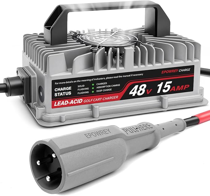 48V 15 AMP Golf Cart Charger for Club Car Precedent & DS Series with 3-Pin Round Plug- Lead Acid Battery