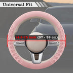 Cherry Blossom Pink Diamond Patterned Plush Steering Wheel Cover, for Universal Auto Steering Wheel 14.5-15 in, Short Fluffy, Anti-Slip, Soft Plush, Comforting and Luxurious, Odorless, Soft Texture