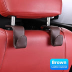 Zpana Car Headrest Hooks, 2PCS Leather U-Shaped Vehicle Purse Storage Hanging Holder for Purses Bags Coats, Automotive Seat Back Storage Organizer Hanger Accessories, Universal Fit (Brown)