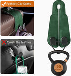 CoBak Purse Hook for Car - Universal Premium Stitched Leather and Aluminum-Magnesium Alloy Double Car Seat Back Storage Hook for Purses, Handbags, Bags (2 Pack),Emerald