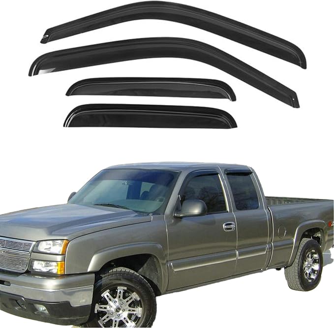 Window Visors Rain Guards for 1999-2006 Chevy Silverado & GMC Sierra 1500/2500/3500/2500HD Extended Cab,Black Window Deflectors,Weatherproof, Easy Installation,Sleek Design for Truck Protection