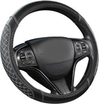 Customized Auto Car Steering Wheel Cover for Toyota Tacoma,4Runner,Tundra,Sequoia,15.5-16 inch(Diamond Quilted-Black+Gray-Large Size)