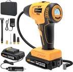 Cordless Tire Inflator Air Compressor Dual Power Supply 20V Rechargeable Battery Powered 150PSI Handheld Air Portable Pump with 12V Adapter Digital Pressure Gauge for Cars Motorcycles