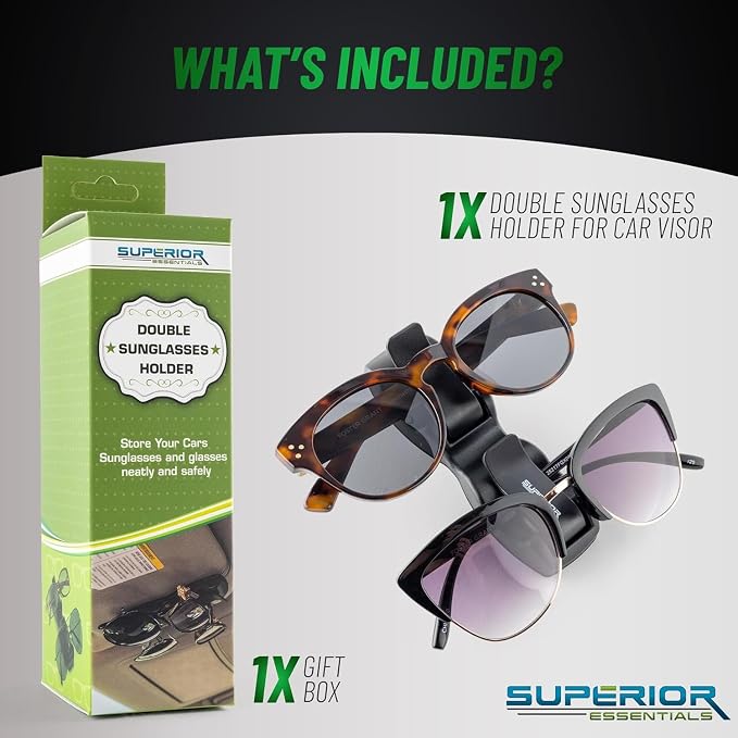 Sunglass Holder for Car Visor Clip - Sun-Glasses Holder and Ticket Card Clips - Car Visor Accessories - Luxury Eyeglass Car Mount (Pack 1)