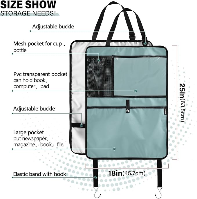 Teal Car Seat Organizer for Kids Backseat Kick Mat with Adjustable Strap Backseat Protector for Vehicle Cars SUV 1 Pcs