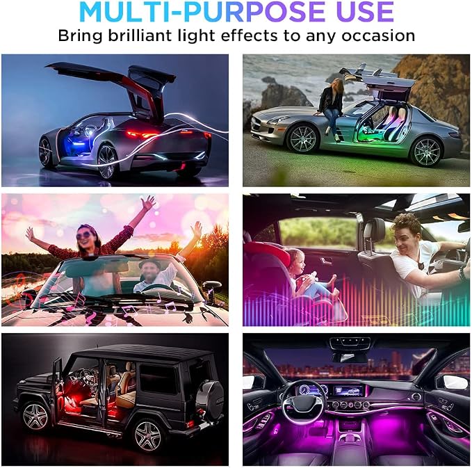 Dreamcolor LED Neon Car Interior Bluetooth Lights Strip with Remote & APP Control, Footwell Under Dash RGB Chasing Inside Light Kits, Cigarette Adapter for Vehicle Internal Trucks SUV UTV ATV