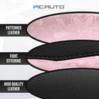 Steering Wheel Cover, Pink Patterned & Black Leather Patchwork Design, Universal Fit 14.5"–15.5", Anti-Slip, Odor-Free, Soft PU Grain Leather, Durable Grip Car Accessory for Girls & Women