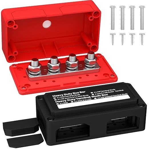 300A Bus Bar 12V DC Waterproof Power Distribution Block with 4 x 3/8" Studs, Heavy Duty Marine Battery Bus Bar Terminal Block 12 Volt for Automotive, Car, Solar Wiring - Positive&Negative
