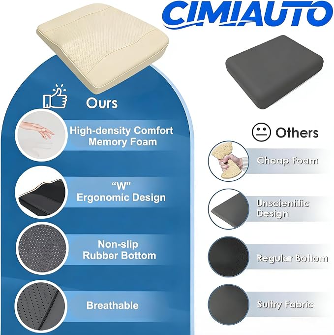 Comfort Memory Foam Car Seat Cushions For Driving,Beige Booster Cushion Pad | Ergonomic Height Cushion, Sciatica & Lower Back Pain Relief Pillow, Comfort Seat Pad for Car Office Wheelchair Short People