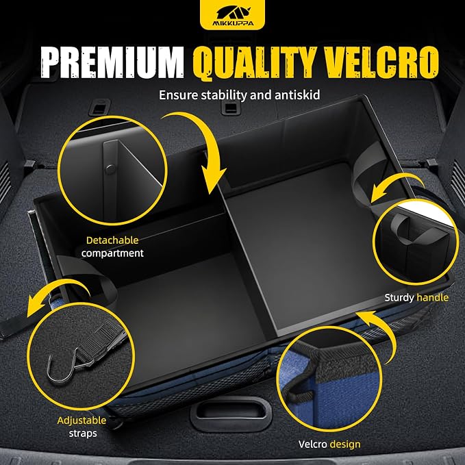 Car Trunk Organizer with Cooler - 65L Collapsible Trunk Organizer with Lid, Sturdy Car Storage for SUV Auto Truck Van with Adjustable Straps and Non Slip Bottom (Blue)