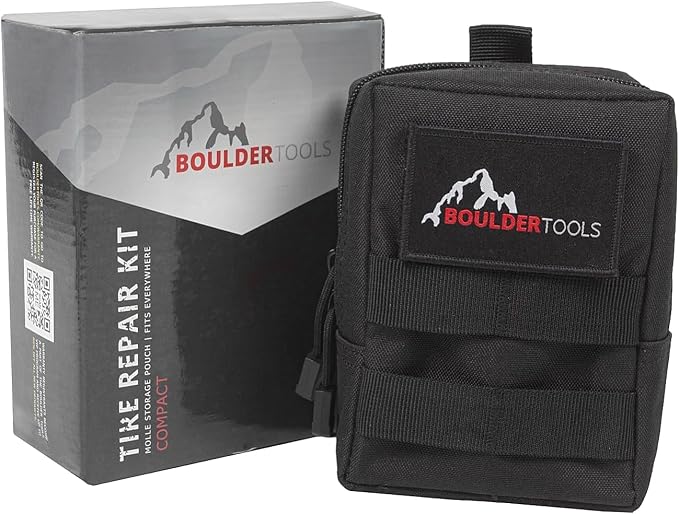 Compact Tire Repair kit with Molle Storage Pouch. Heavy Duty Universal Tire Plug Kit, Easily Stores Inside Your UTV, ATV, Truck, Motorcycle, Overlanding Gear or RV