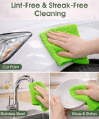 Microfiber Cleaning Cloth Roll - 100 Pack Tear Away Microfiber Paper Towels, Reusable, Washable, Scratch-Free, Kitchen Towels for Car, Home, Kitchen, Glass, Dishes (Neon Green)