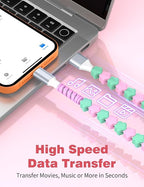 USB A to USB C Cable 3FT,Beaded Phone Charger Cord for iPhone 17 16 Pro Max 17e 15 Carplay,Cute TypeC Car Charger Charging Cord for iPad Pro 10 11/Samsung S26 S25 S24/Android Girl Women,PinkGreen Star