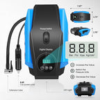 Tire Inflator Portable Air Compressor, 12V DC Air Pump for Car Tires, Bike, Motorcycle, Ball, Electric Bike Tire Pump with Pressure Gauge, LED Light, Auto Shut Off, Blue, TOOLS-00679-BL