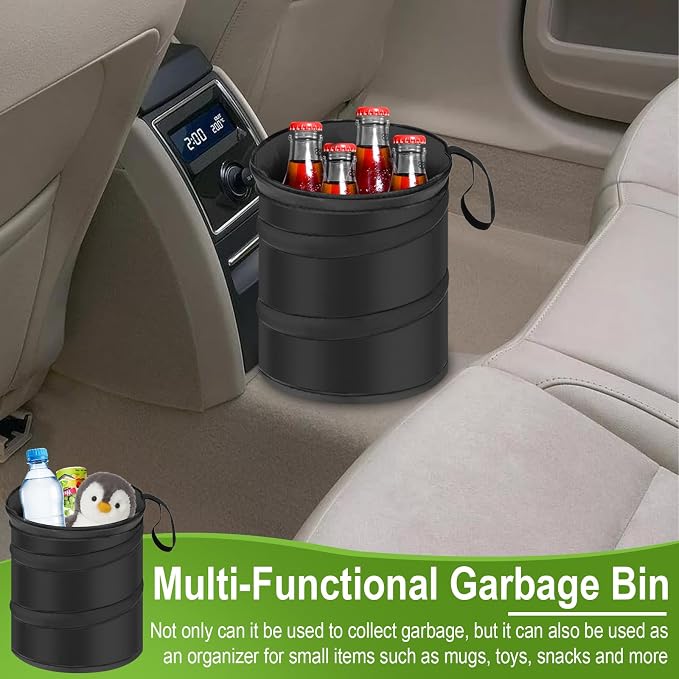 2 PCS Car Trash Can, Collapsible Pop-up Car Garbages Can, Car Accessories Portable Garbage Bin with Elastic Band, Waterproof Small Garbage Can for Back Seat Front Seat, for Outdoor Traveling