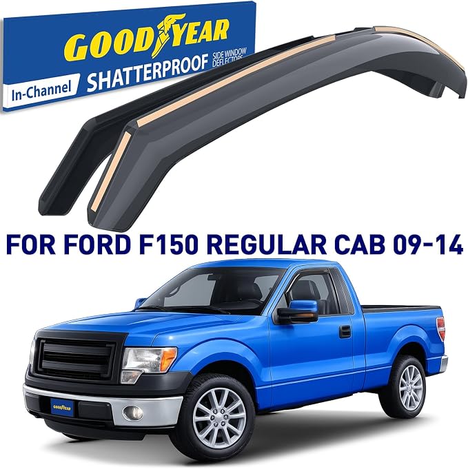 Goodyear Shatterproof in-Channel Window Deflectors for Trucks Ford F150 2009-2014 Regular Cab, Standard Cab, Rain Guards, Window Visors for Cars, Vent Deflector, Truck Accessories, 2 pcs- GY003406