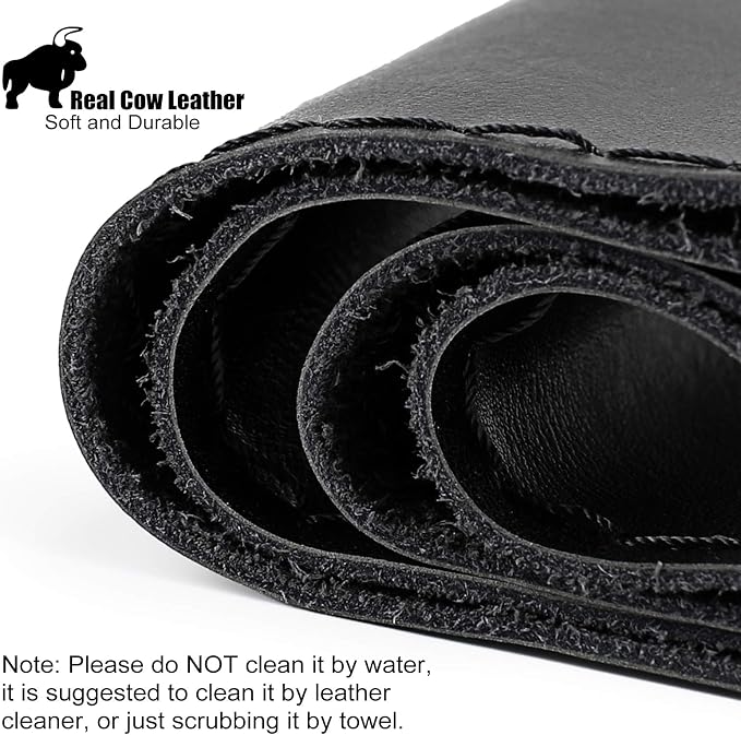 Genuine Leather Steering Wheel Cover, Stitch On Wrap, 15 Inch Steering Wheel Wrap for Car Truck SUV Pickup Boat, DIY Sewing with Needle Thread, Black