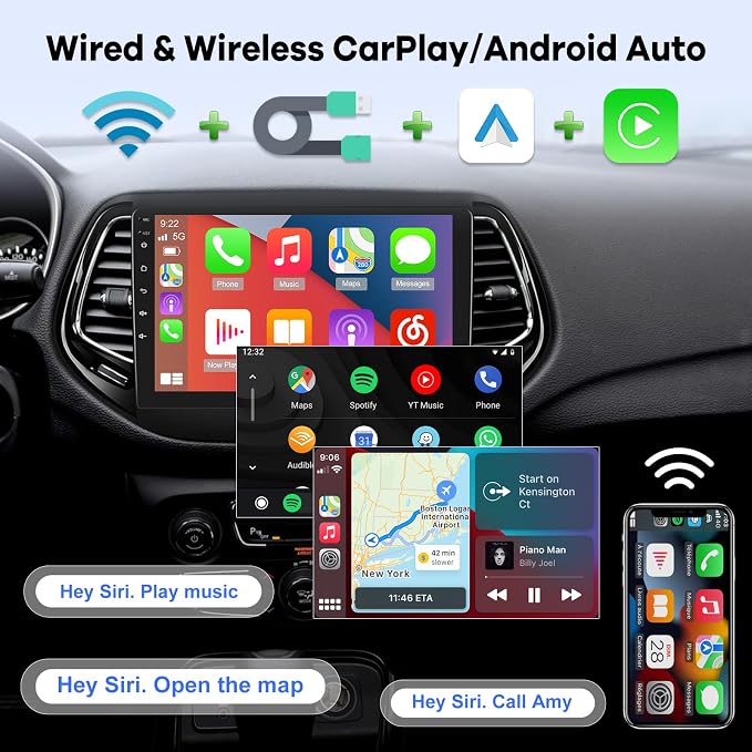 [2G+64G] Car Radio for Jeep Compass 2017-2020, 10 inch Touch Screen Android 13 Stereo, Carplay/Android Auto/EQ Audio/SWC/Bluetooth +AHD Backup Camera