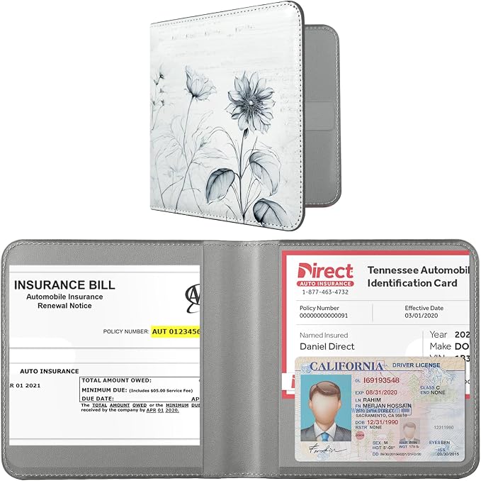CoBak Car Registration and Insurance Holder - Small and Lightweight Vehicle Glove Box Car Organizer, Auto Truck Comparment Accessories Case for Essential Document, Driver License (Sunflower)